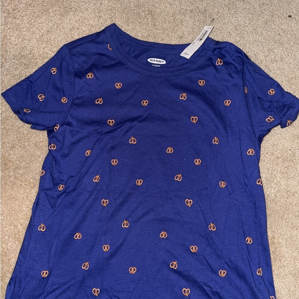 Old Navy Purple Tee with Orange Pretzel Design